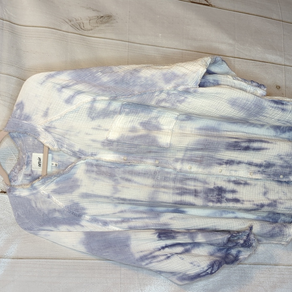 Aerie XXL Button up cotton gauze shirt. Blue tie dye
